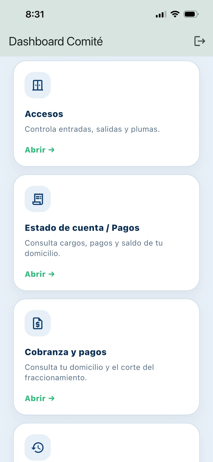 Administración para comité y residentes
