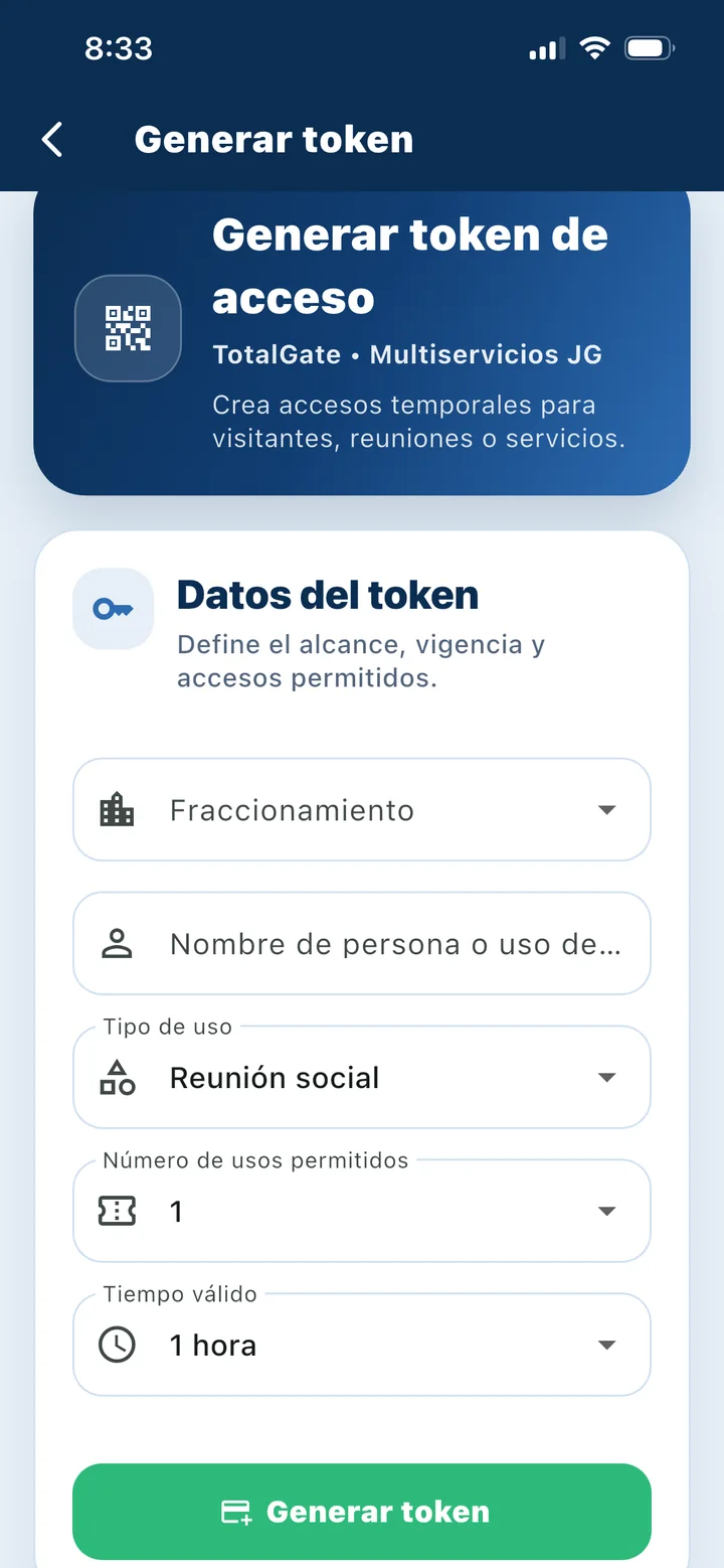 Tokens temporales para visitantes